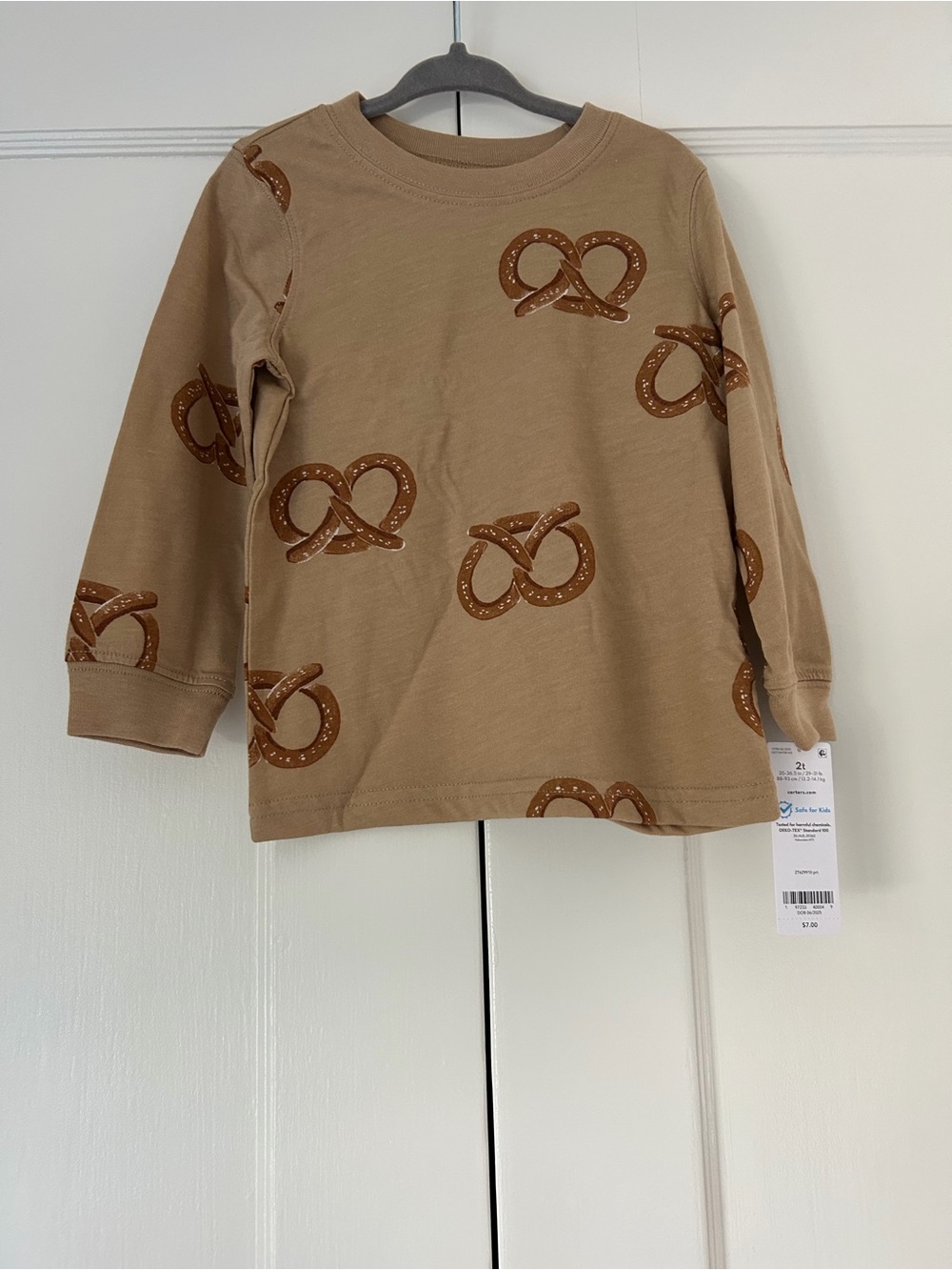 Carter’s Toddler Boy Pretzel Print Long-Sleeve Tee Shirt - Brown NWT - Size 2T